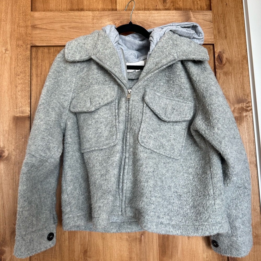 Gray Wool Blend Jacket with Hood